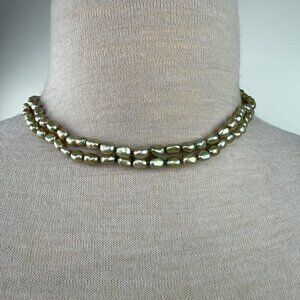Honora Green Pearl Two Strand Beaded Necklace 925 Sterling Clasp 17"